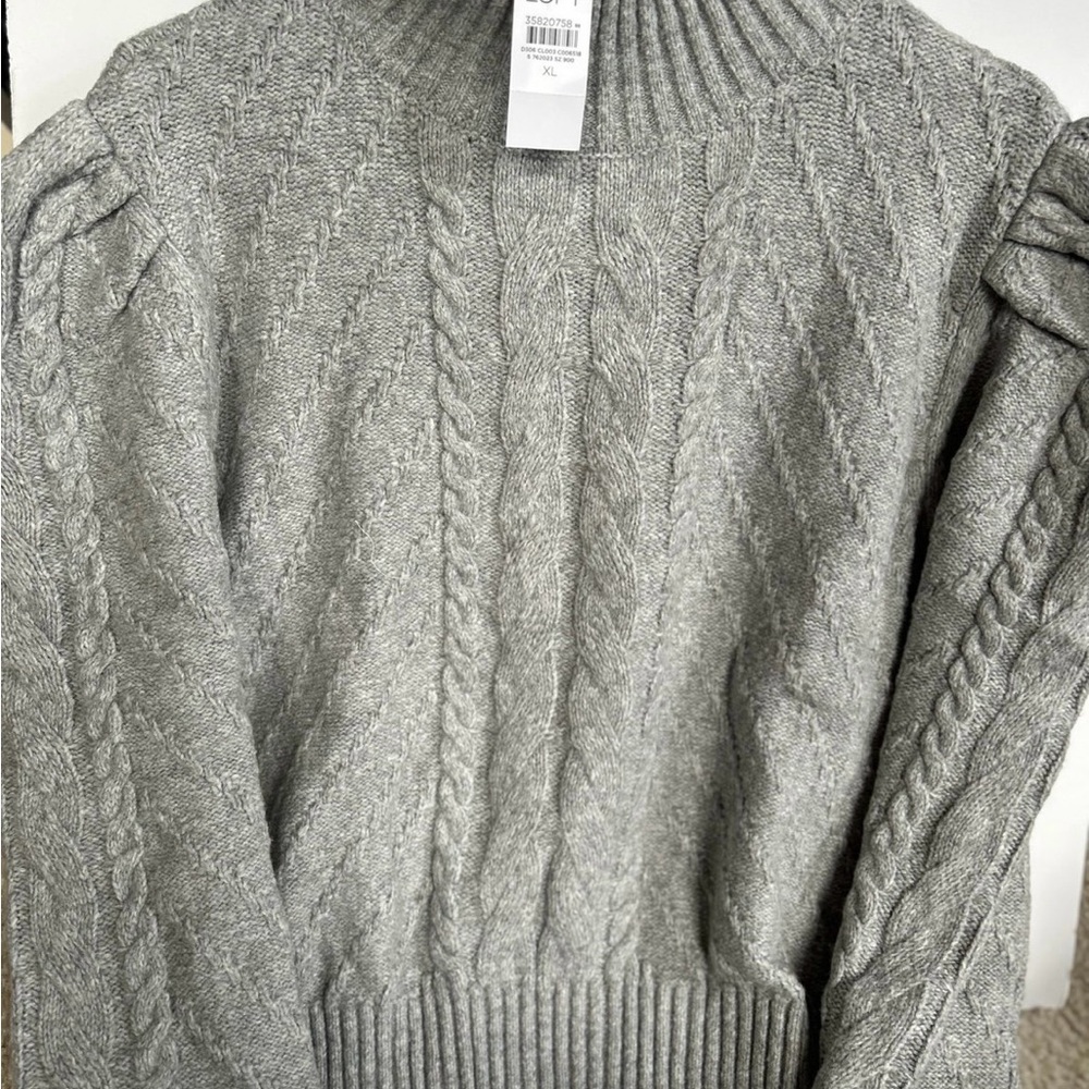 LOFT Gray Cable Knit Turtleneck Sweater